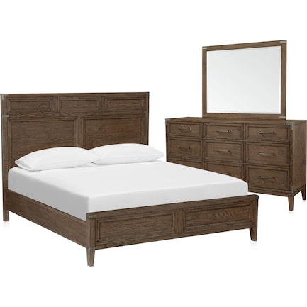 Madrid 5-Piece Queen Bedroom Set with Dresser and Mirror - Oak