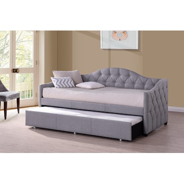 Mae Twin Upholstered Trundle Daybed - Gray