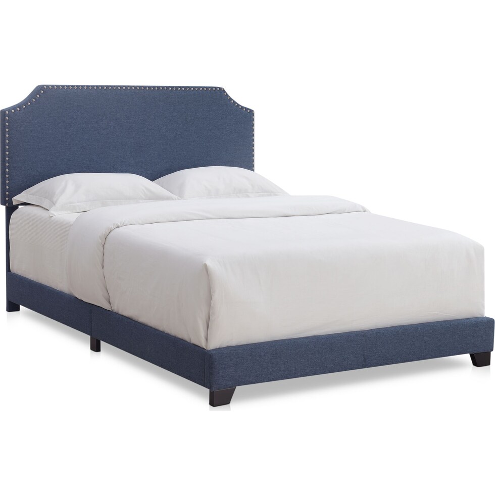 maeve blue queen upholstered bed   