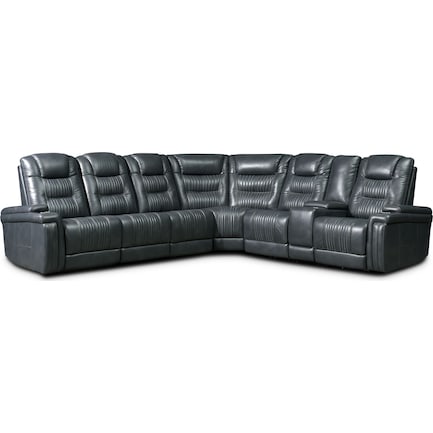 Magnus 7 Piece Triple Power Reclining, Gray Leather Reclining Sectional