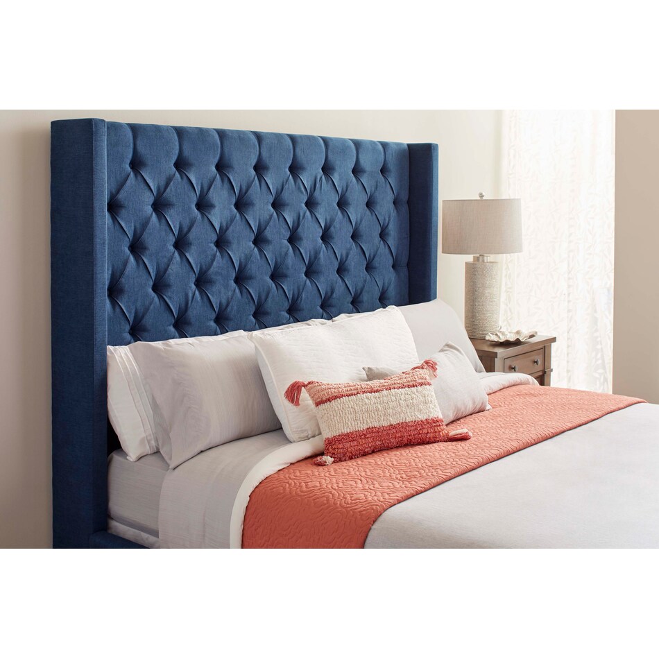 Manhattan Upholstered King Bed Navy American Signature Furniture