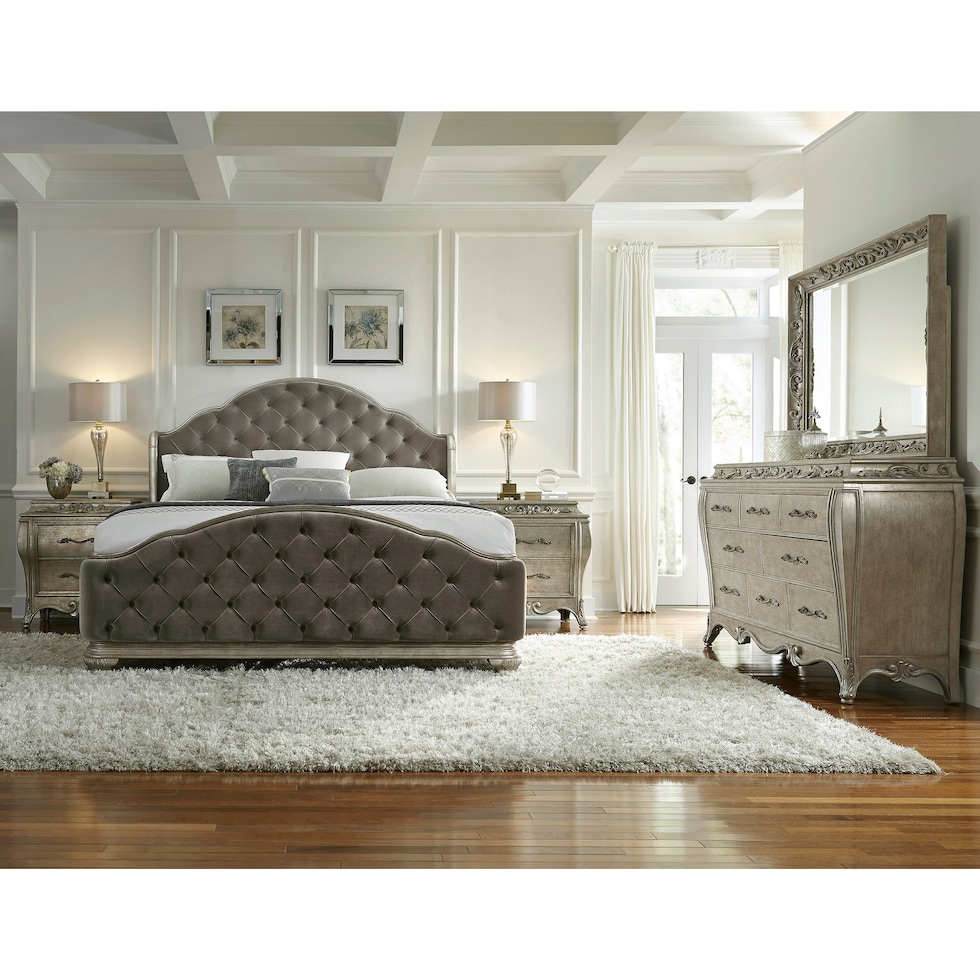 marceline silver queen bed   