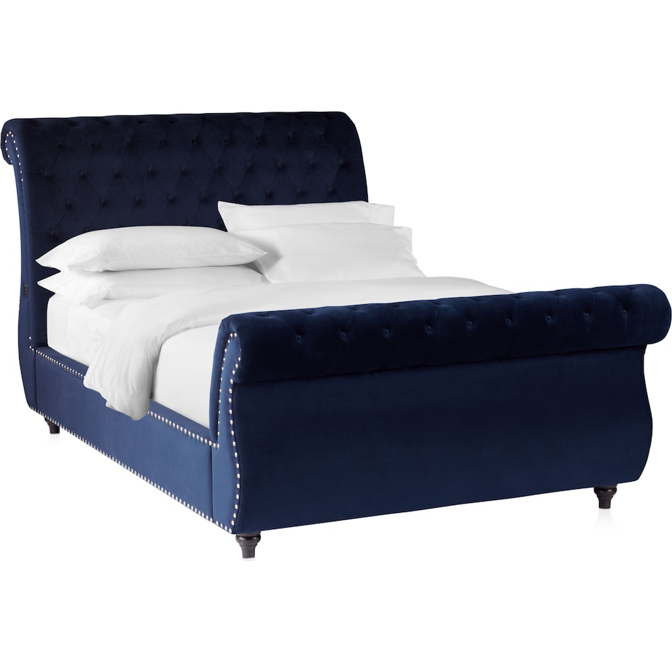 marcella blue king upholstered bed   