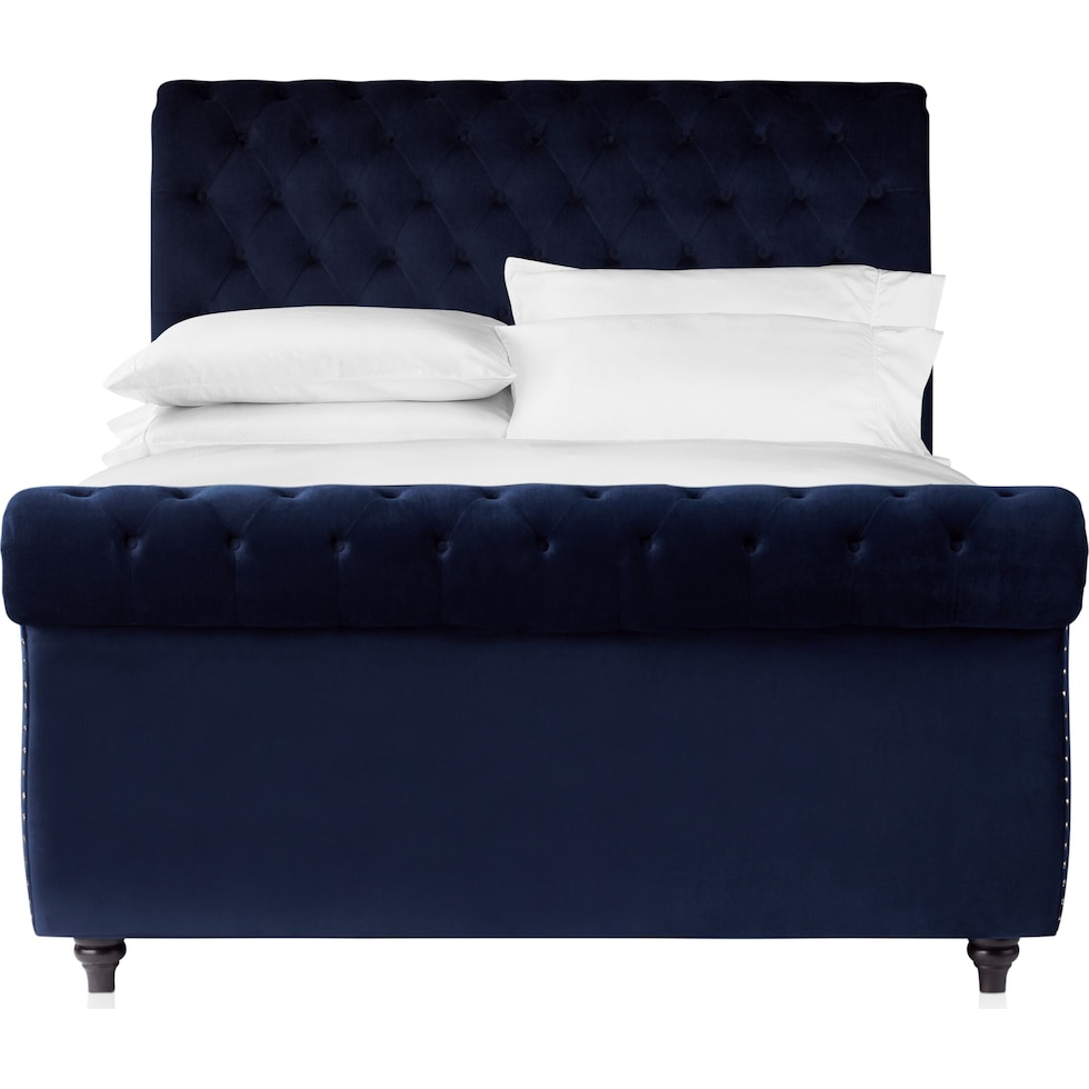 marcella blue king upholstered bed   