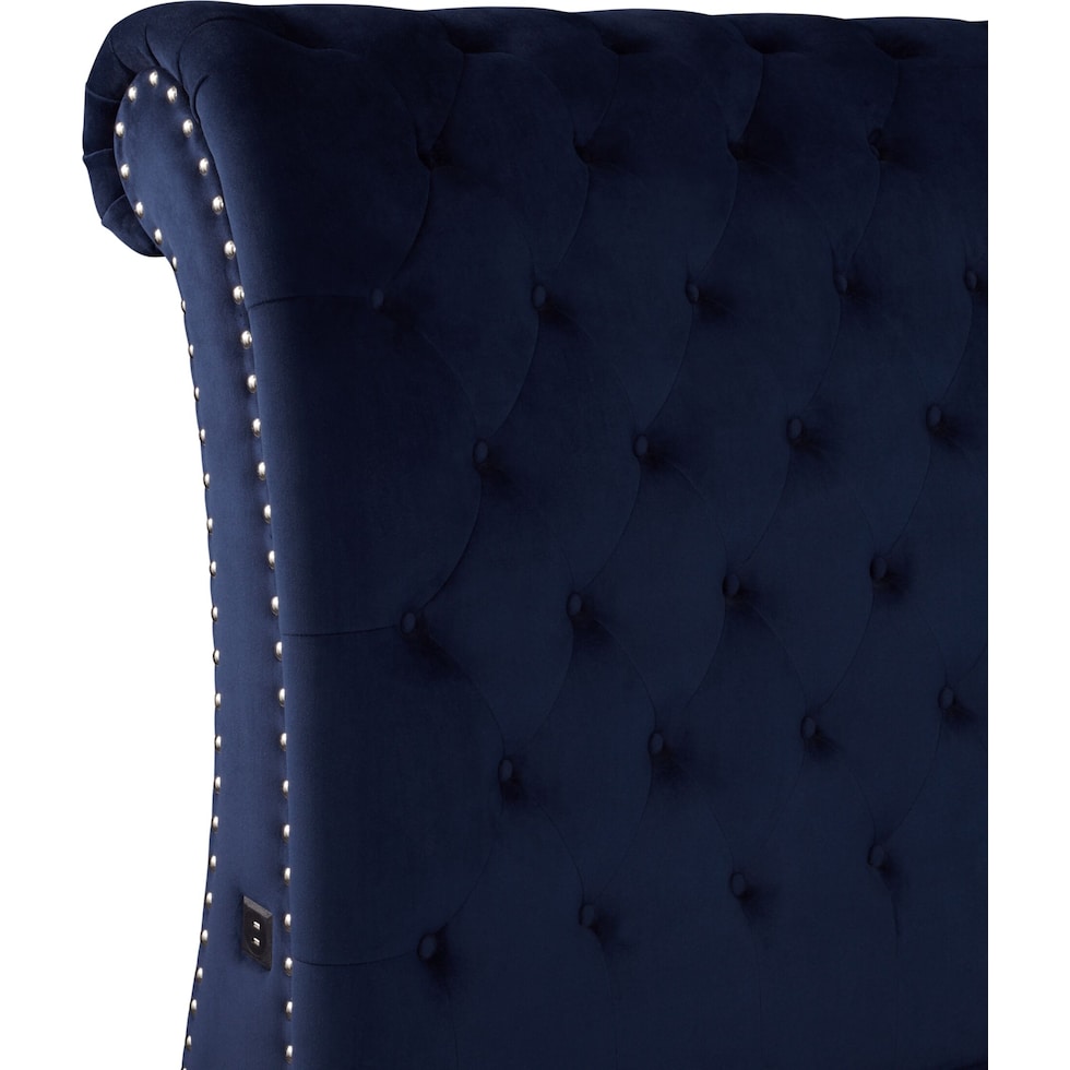marcella blue king upholstered bed   