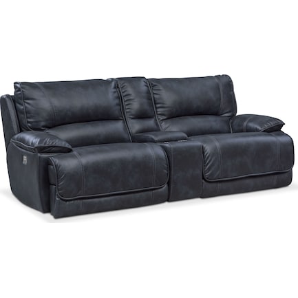 Mario 3-Piece Dual-Power Reclining Sofa with Console - Navy