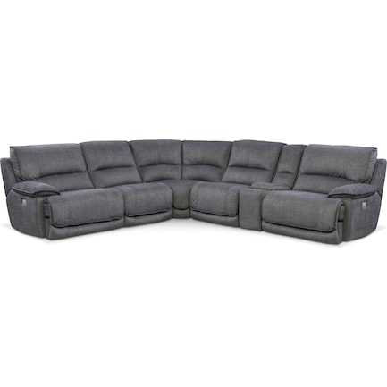 Mario 6-Piece Dual-Power Reclining Sectional with 2 Reclining Seats - Charcoal