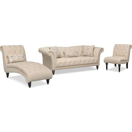Marisol Sofa, Chaise and Chair - Beige