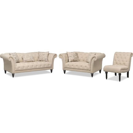 Marisol Sofa, Loveseat and Chair - Beige