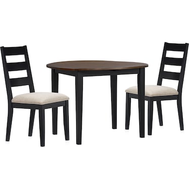 Maxwell Drop-Leaf Dining Table and 2 Upholstered Chairs - Black