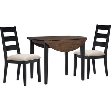 Maxwell Drop-Leaf Dining Table and 2 Upholstered Chairs - Black