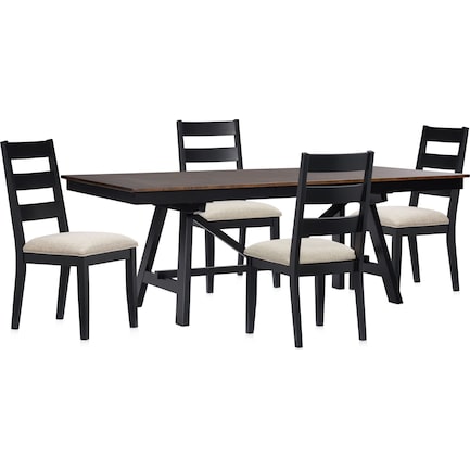 Maxwell Trestle Dining Table and 4 Upholstered Chairs - Black