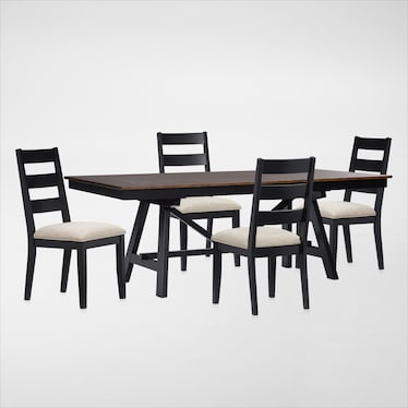 Maxwell Solid Wood Trestle Extendable Dining Table and 4 Upholstered Chairs