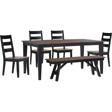 Maxwell Extendable Dining Table, Bench and 4 Dining Chairs