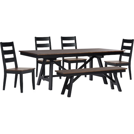 Maxwell Trestle Dining Table, 4 Chairs and Bench - Black
