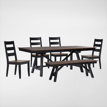 Maxwell Trestle Extendable Dining Table, 4 Chairs and Bench