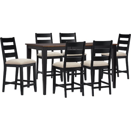 Maxwell Counter-Height Dining Table and 6 Upholstered Stools - Black