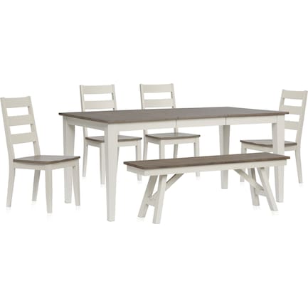 Maxwell Dining Table, Bench and 4 Dining Chairs - Gray