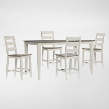 Maxwell Solid Wood Counter-Height Extendable Dining Table and 4 Stools - Gray