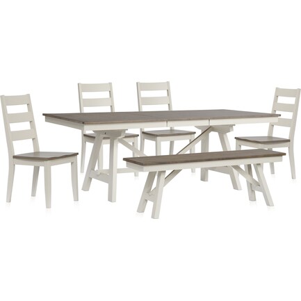 Maxwell Trestle Dining Table, 4 Chairs and Bench - Gray