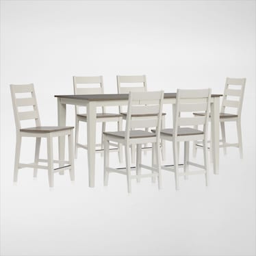 Maxwell Solid Wood Counter-Height Extendable Dining Table and 6 Stools - Gray