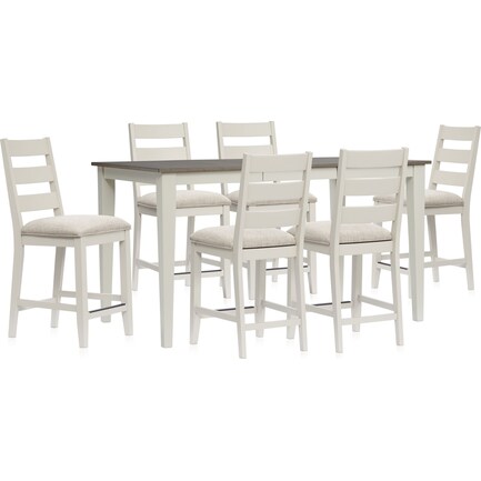 Maxwell Counter-Height Dining Table and 6 Upholstered Stools - Gray
