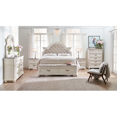 Mayfair 5-Piece Upholstered Storage Bedroom Set with Dresser and Mirror