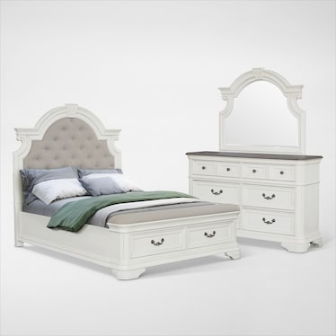 Mayfair 5-Piece Upholstered Storage Bedroom Set with Dresser and Mirror