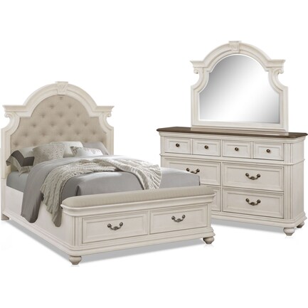 Mayfair 5-Piece Queen Upholstered Storage Bedroom Set with Dresser and Mirror