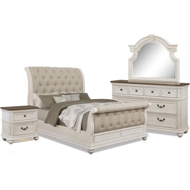 Mayfair 6-Piece Queen Upholstered Sleigh Bedroom Set with Nightstand, Dresser and Mirror