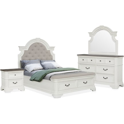 Mayfair 6-Piece Queen Upholstered Storage Bedroom Set with Nightstand, Dresser and Mirror