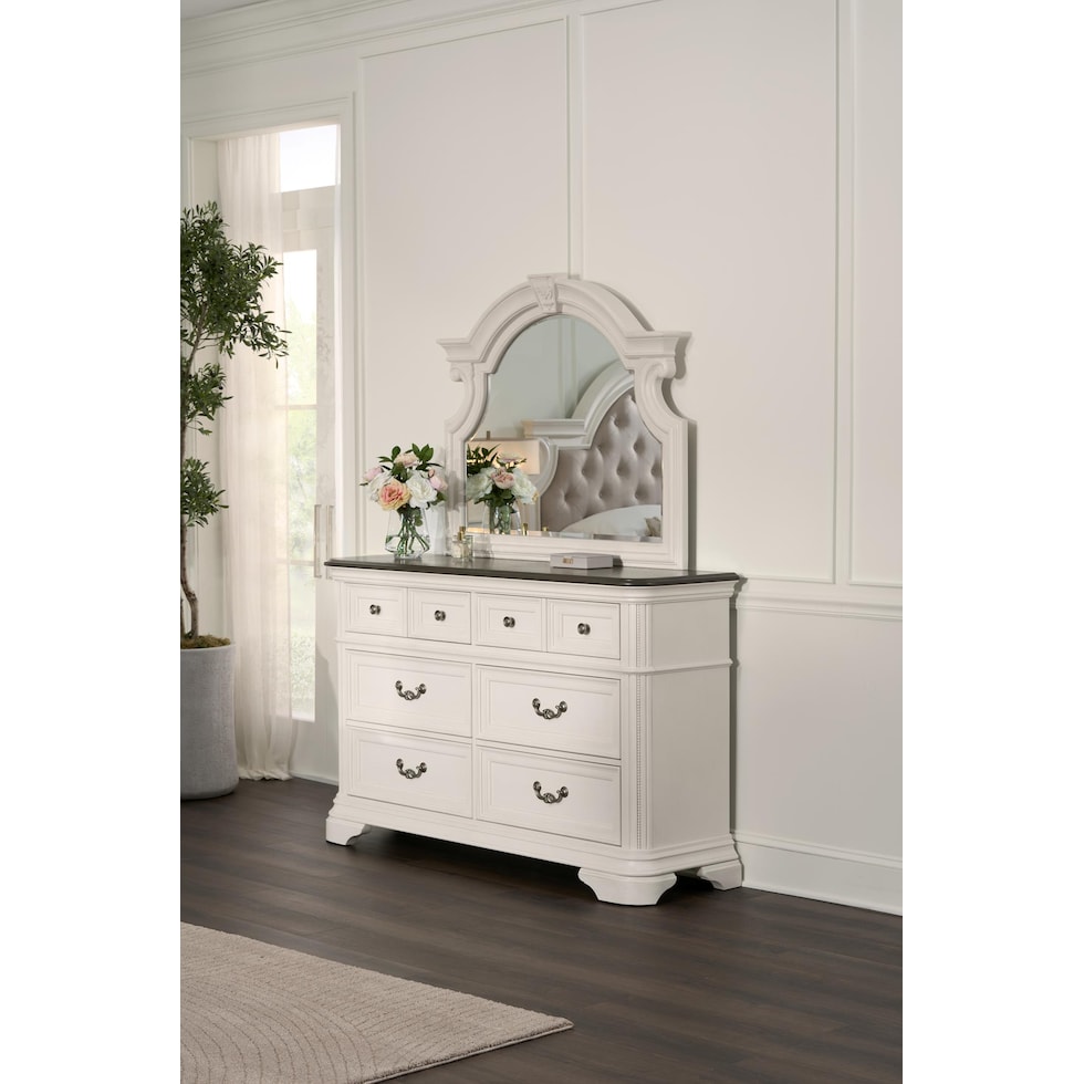 mayfair white dresser and mirror   