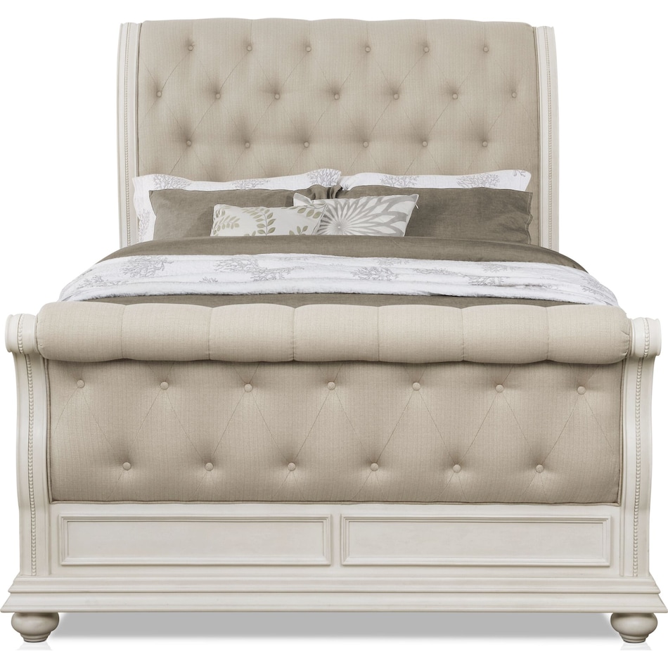 mayfair white king upholstered bed   