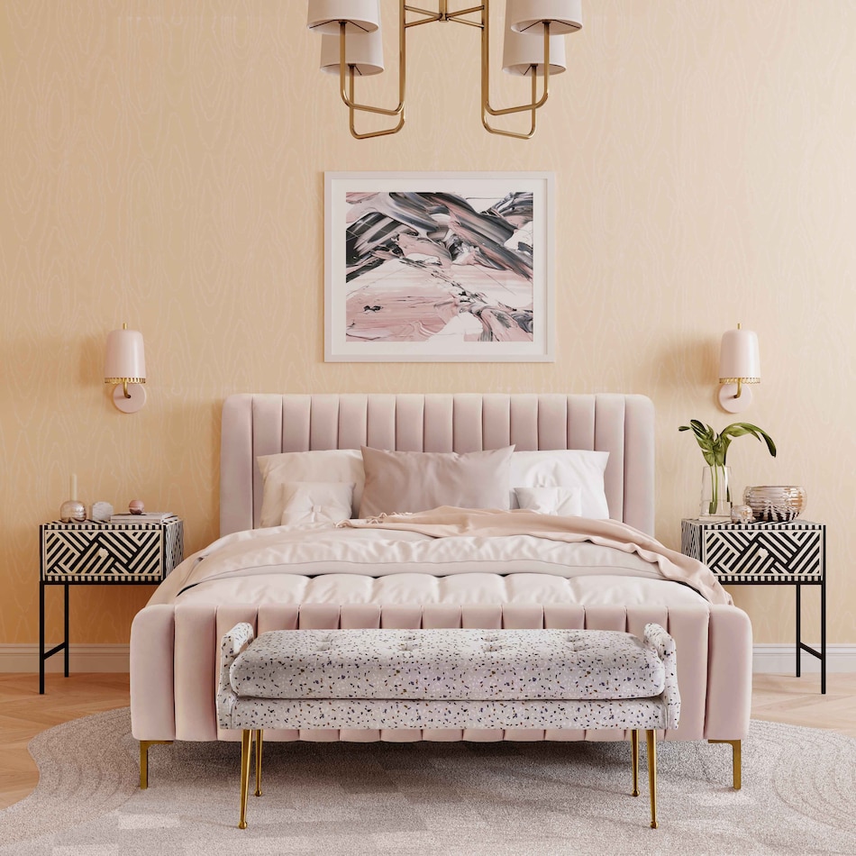 maylin pink queen upholstered bed   
