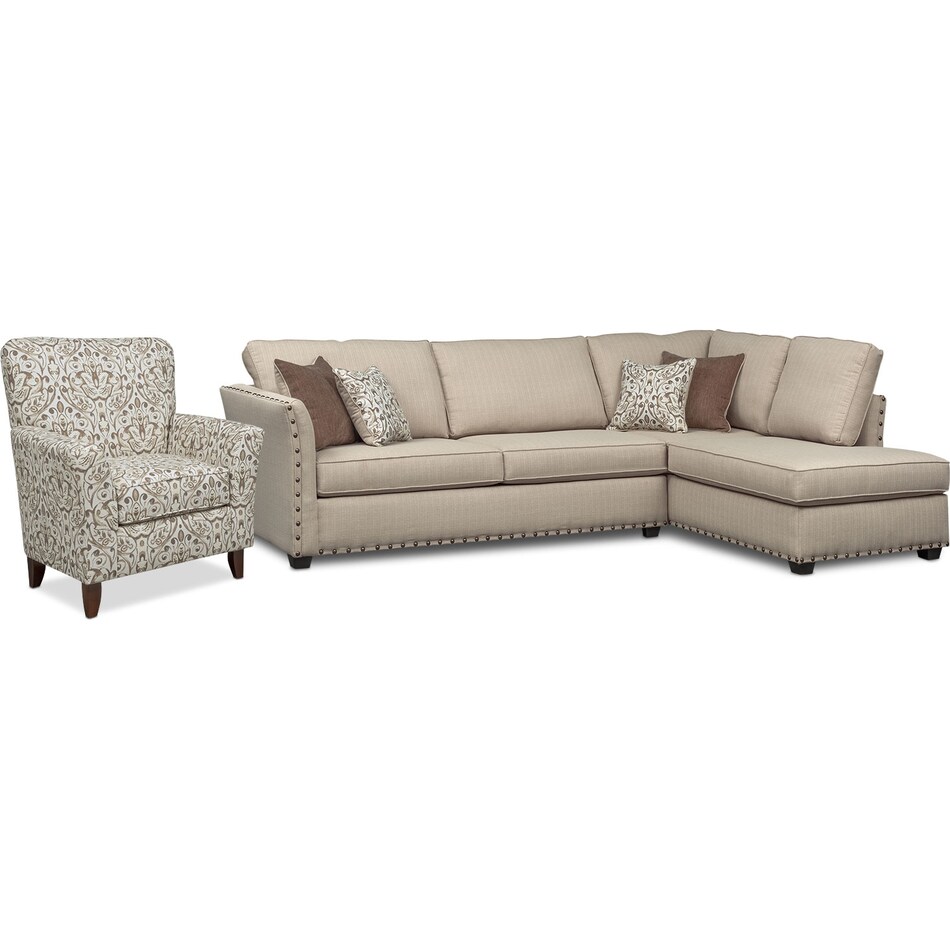 mckenna light brown  pc sectional and accent chair   