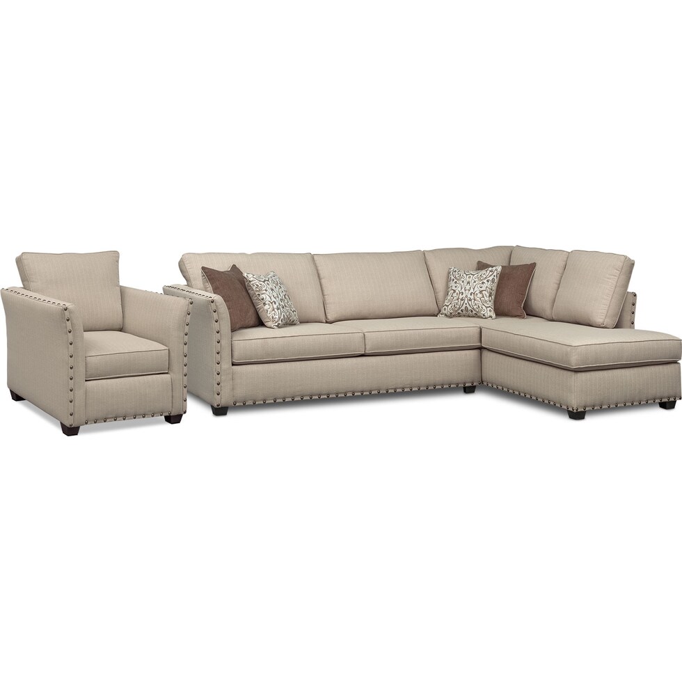 mckenna light brown  pc sectional and chair   