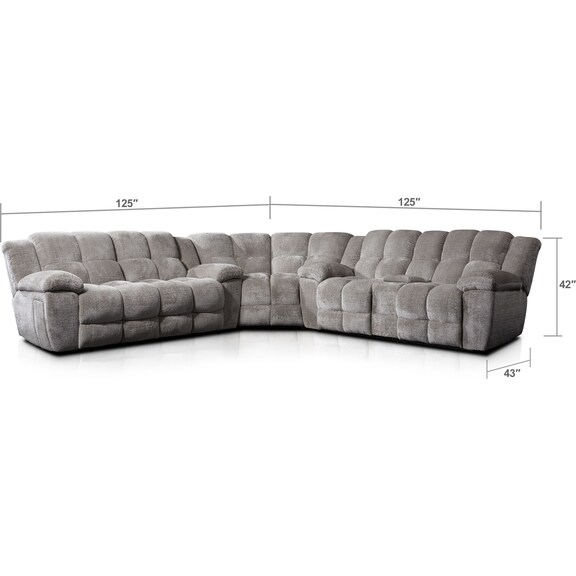 Living Room Furniture - Mellow 3-Piece Manual Reclining Sectional with 4 Reclining Seats - Stone