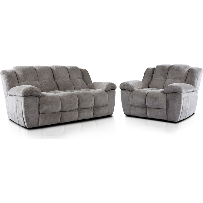 Living Room Furniture - Mellow Manual Reclining Sofa and Recliner Set - Stone