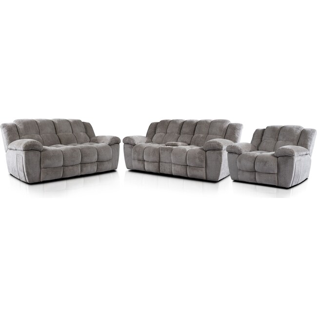 Living Room Furniture - Mellow Manual Reclining Sofa, Loveseat and Recliner - Stone