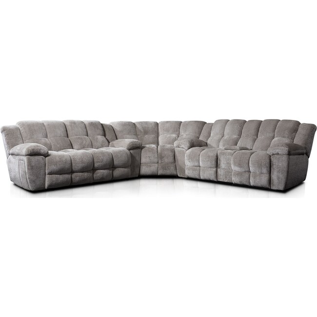 Living Room Furniture - Mellow 3-Piece Manual Reclining Sectional with 4 Reclining Seats - Stone