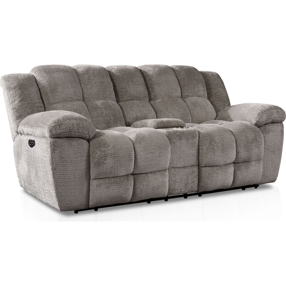 mellow gray power reclining loveseat   
