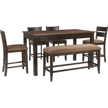 Jubilee Counter-Height Dining Table, 4 Stools and Bench