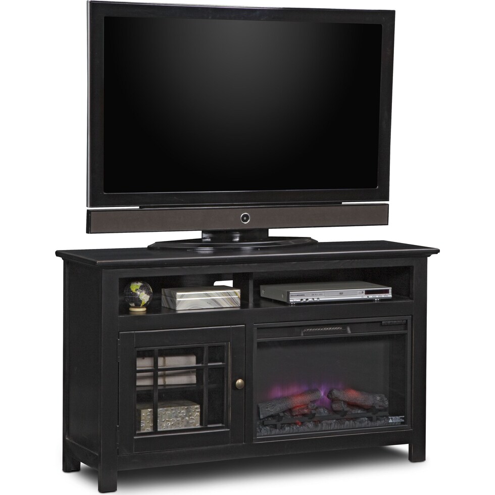 merrick black black fireplace tv stand   