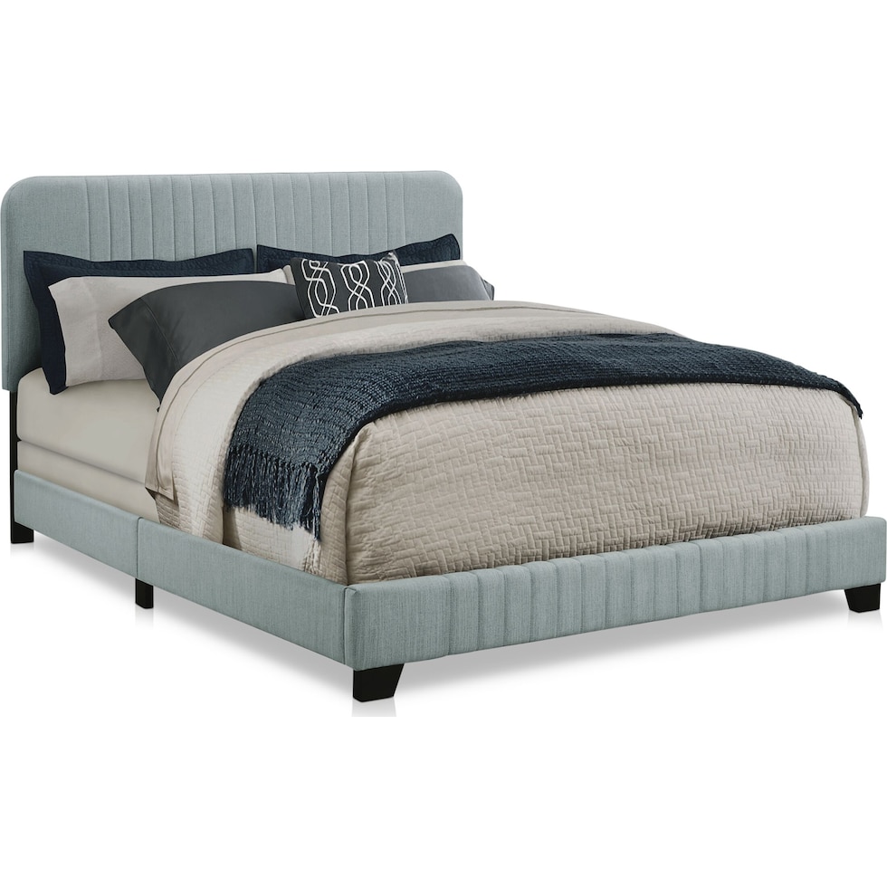 mia blue king upholstered bed   