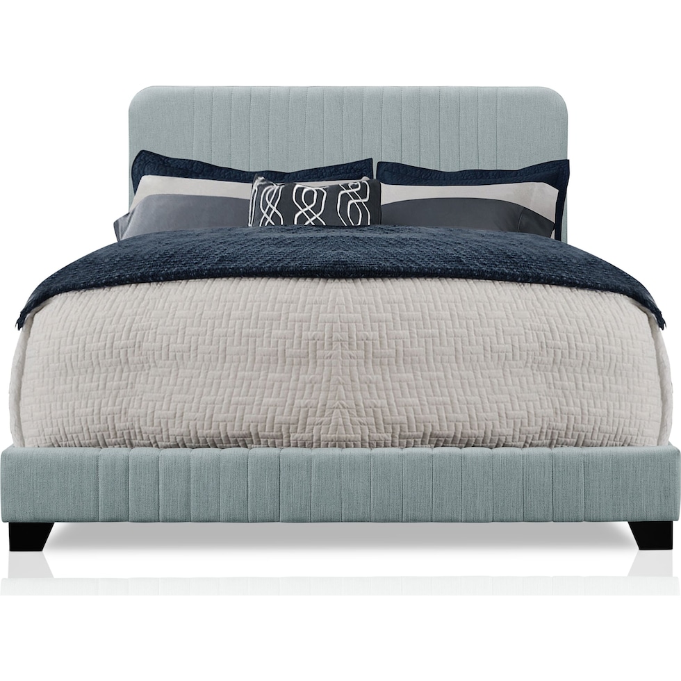 mia blue king upholstered bed   