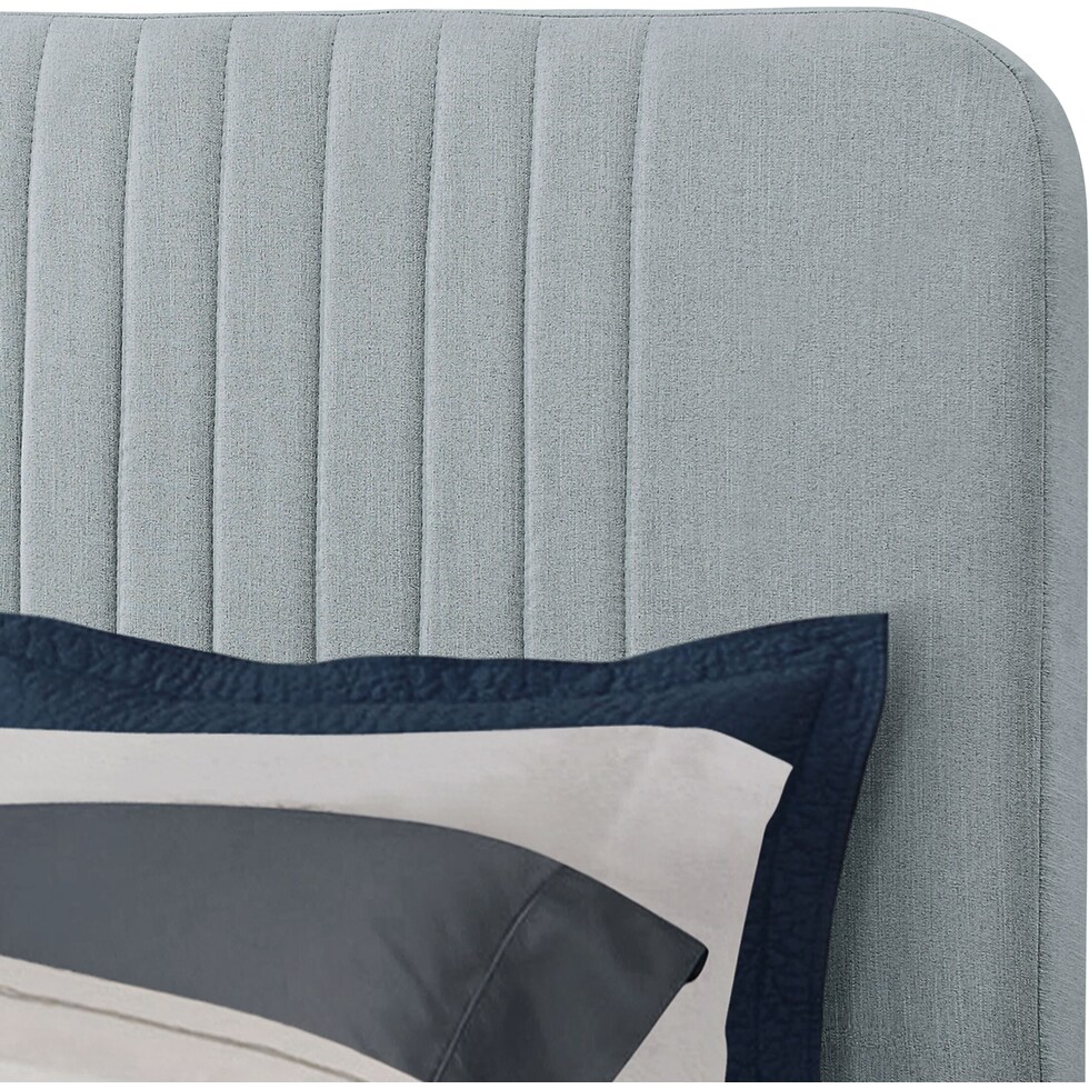 mia blue king upholstered bed   