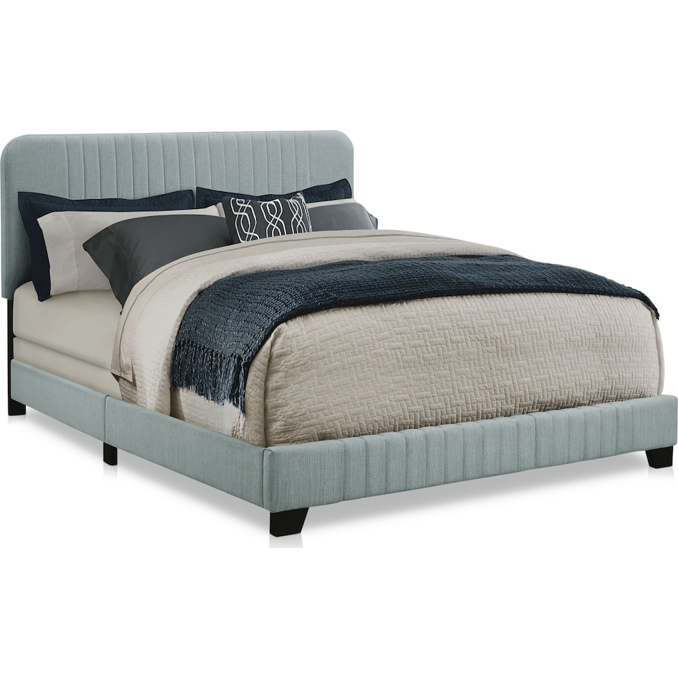 mia blue queen upholstered bed   