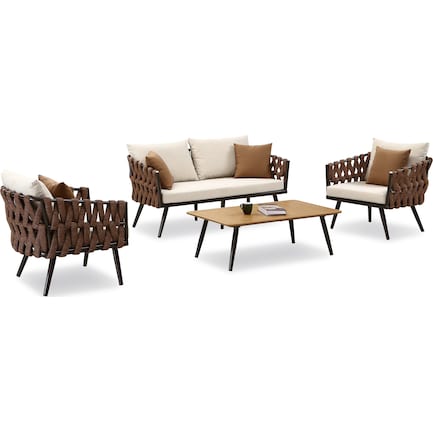Miami Outdoor Loveseat, Set of 2 Chairs and Coffee Table