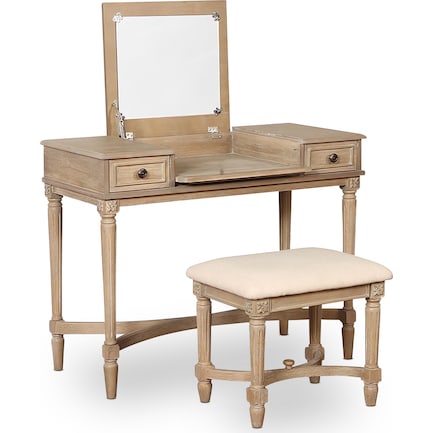 Michelle Vanity Desk and Stool - Gray