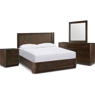 Milan 6-Piece Panel Bedroom Set with Dresser, Mirror & Nightstand with USB Charging